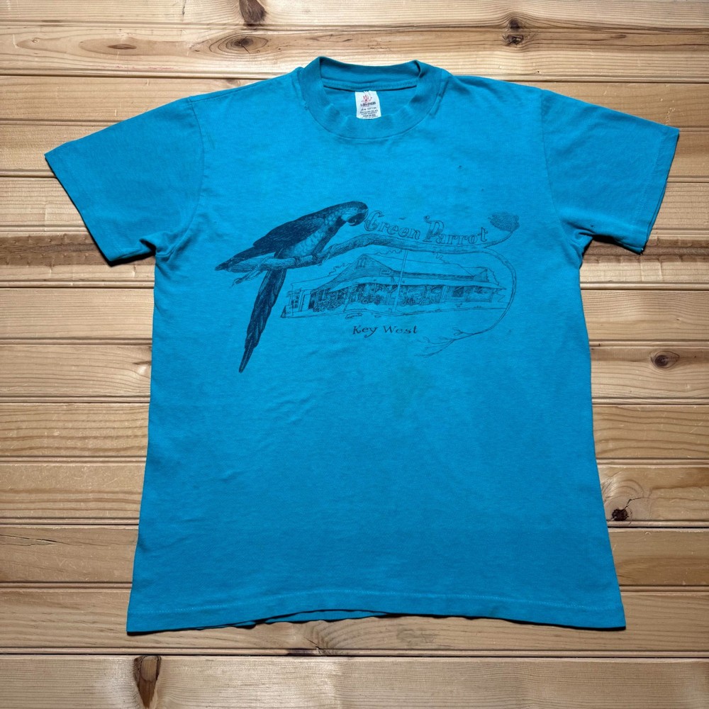 Vintage 80s Green Parrot Bar Key West Florida Graphic Promo T-Shirt USA - Medium