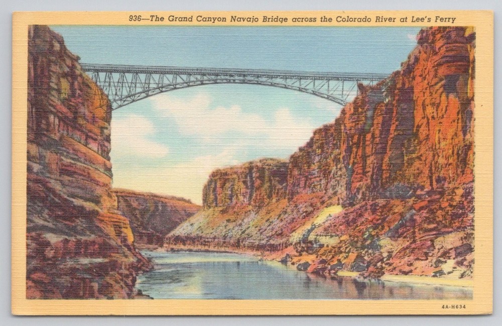 Navajo Bridge Lee's Ferry Grand Canyon Arizona Utah Linen Postcard