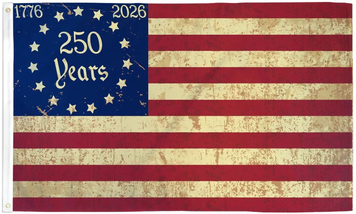 250 America Tea Stained 3x5ft Poly Flag 250 Years America 4th of July Holiday