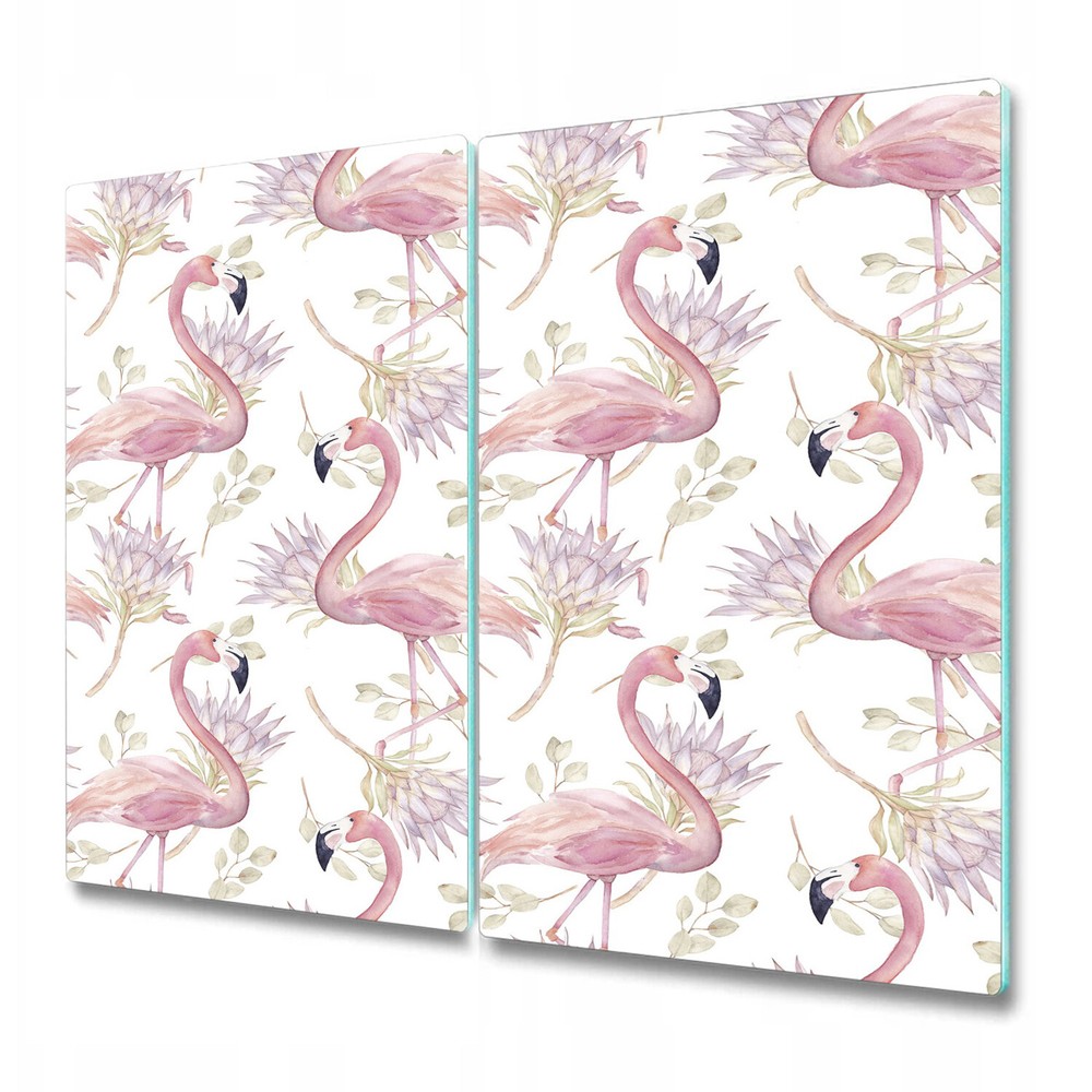 Glass Worktop Kitchen Chopping Board Flamingo Pastel Pink Vintage Floral 2x30x52