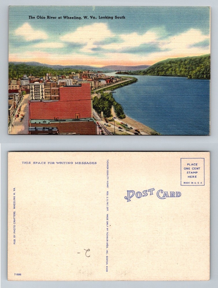 Wheeling, WV-West Virginia, Ohio River View Looking South Vintage Postcard
