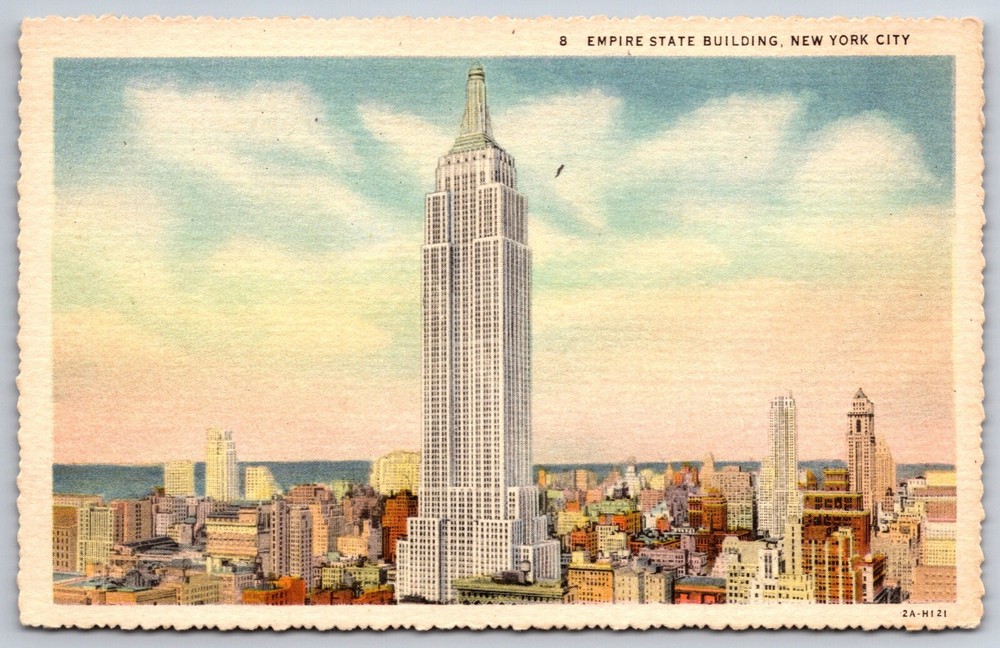 New York City~Air View Empire State Building~Vintage Linen Postcard