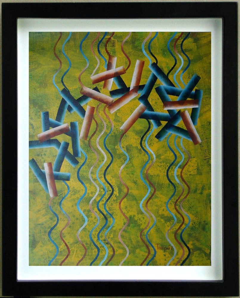 Acrylic on Canvas Composition Abstract - Signed TEMPE (20th)