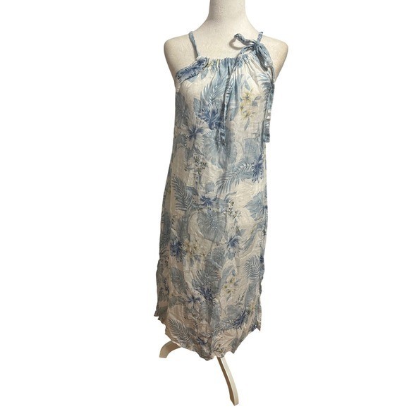Italy 100% Linen maxi dress Romantic Euro summer coastal Resort blue Beach lagan