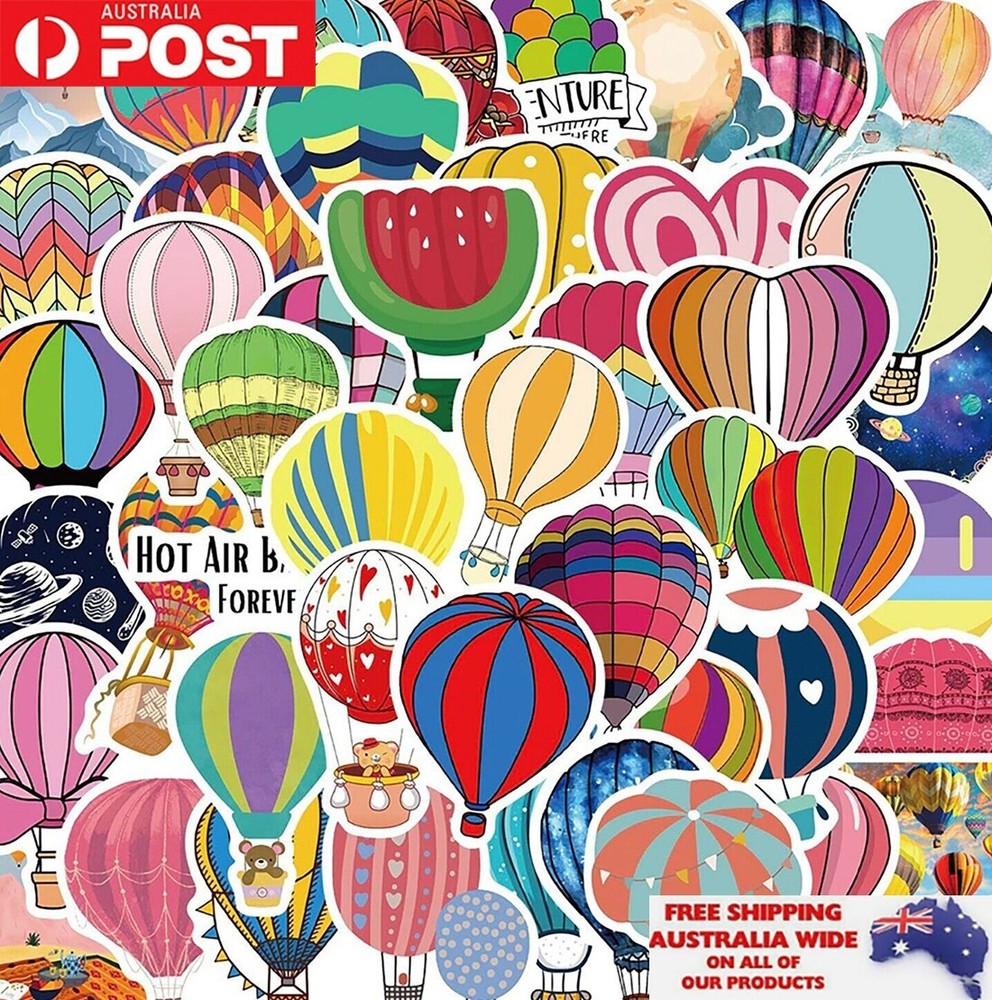 50pcs Colourful Hot Air Balloon Sticker Pack Waterproof Graffiti Phone Decal