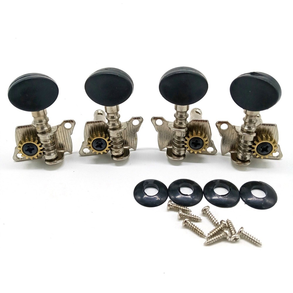 4 Pieces Metal Opened Ukulele Uke Tuning Pegs Tuners Round  Black B5N98228