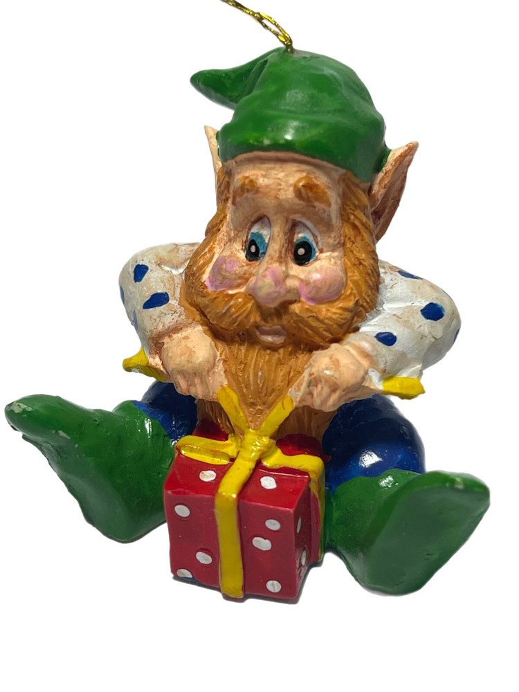 Vintage Silvestri Elf Gnome Christmas Ornament Hand Painted Resin Holiday Decor