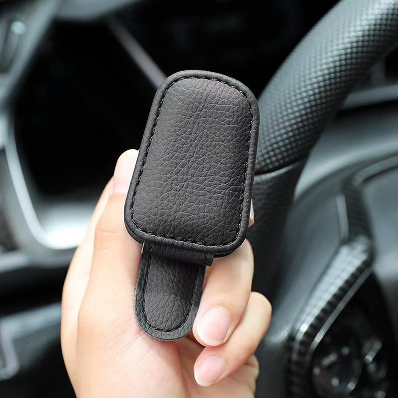 Black Sunglasses Glasses Card Ticket Magnetic Clip Car Sun Visor Leather Holder