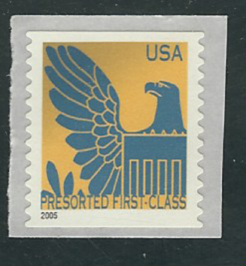 Scott # 3798-d...(25) Cent... Eagle (2005)...Prussian Blue & Gold ...4 Stamps