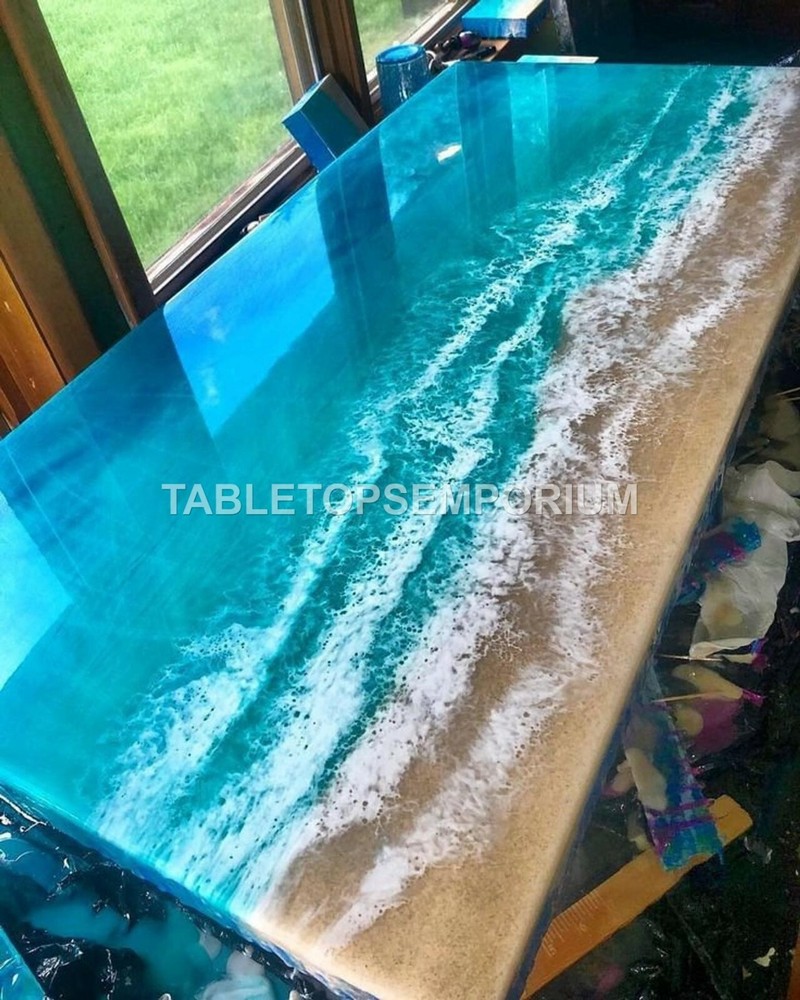 3D Resin Wave Ocean Table Top Custom Epoxy Acacia Wood Art