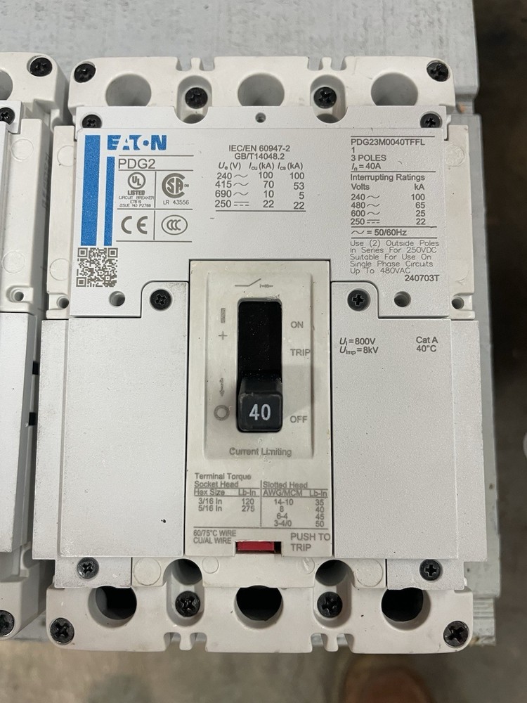 Eaton PDG2 Main Breaker 40A 3-Pole Current Limiting PDG23M0040TFFL