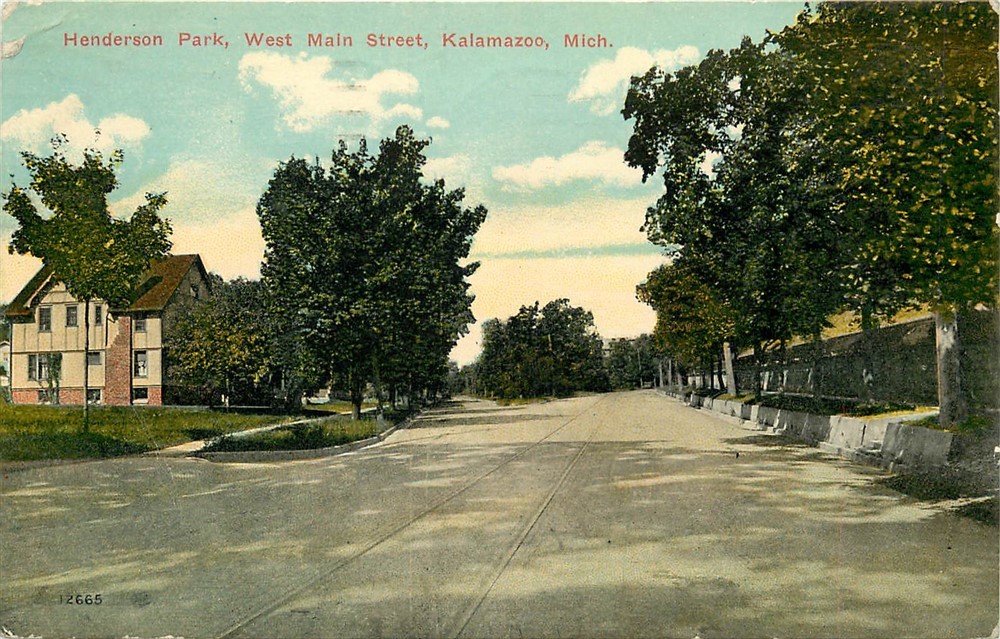 MI, Kalamazoo, Michigan, West Main Street, Henderson Park, Souvenir Post Card