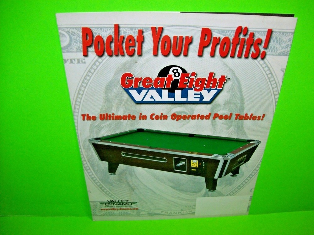 Valley Dynamo GREAT EIGHT Original Pool Billiards Table Promo Flyer Paper Adv.