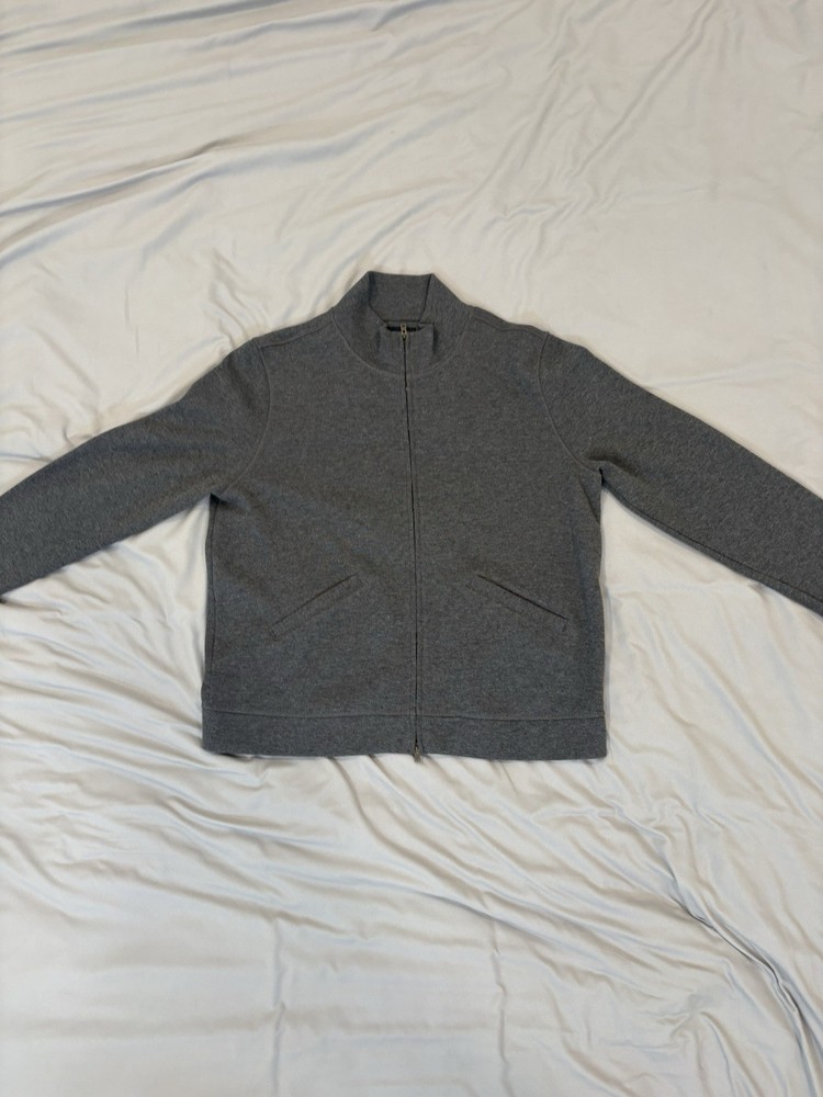 Faconnable Men's XL Gray Cotton Knit Full Zip Mock Neck Sweater Long Sleeve