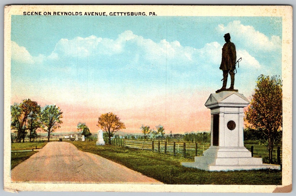 Antique Postcard Wadsworth Statue Monument Gettysburg, PA 1910s