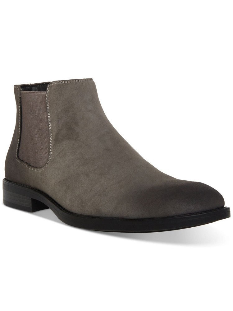Men's Gray Cushioned Chelsea Boots with Block Heel Size 7 M