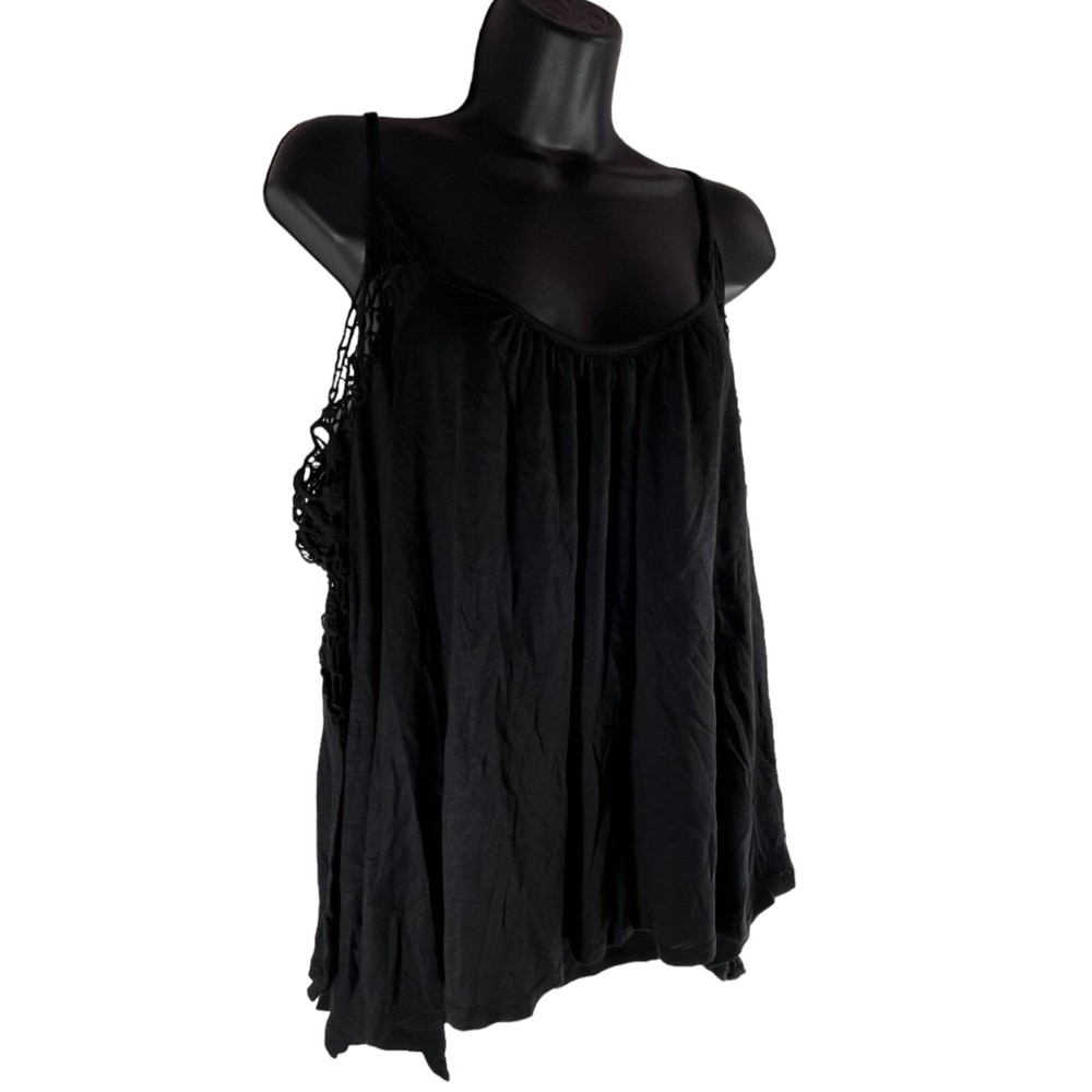 VINTAGE HAVANA Cold Shoulder Top Sz S Black Crochet Bell Sleeve Cotton Modal Top