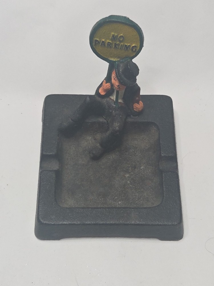 Vintage 1940's Wilton Products Cast Iron Drunk with No Parking Sign Ashtray