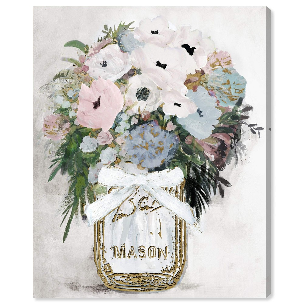 Anemone Mason Jar Floral Botanical Wall Art Canvas Prints for Home Décor