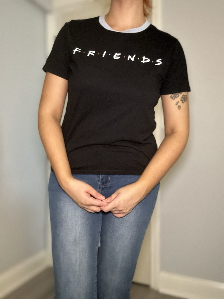 TV Show “Friends” Womens T Shirt Size Small Black Contrast Hem