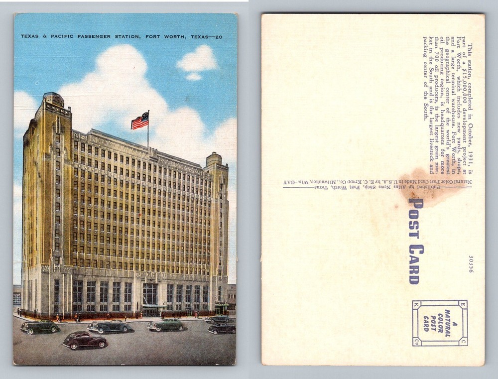 Fort Worth, TX-Texas, Texas Pacific Passenger Station Building Vintage Postcard