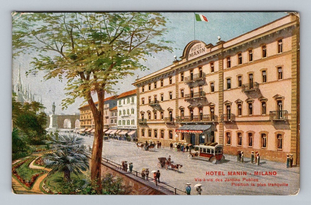 Italy- Milan Hotel Manin Souvenir Old Post Card View PC Vintage c1925 Postcard