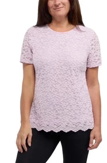 Teddi Rose Women's Crewneck Short Sleeve Blouse, Purple, Size M