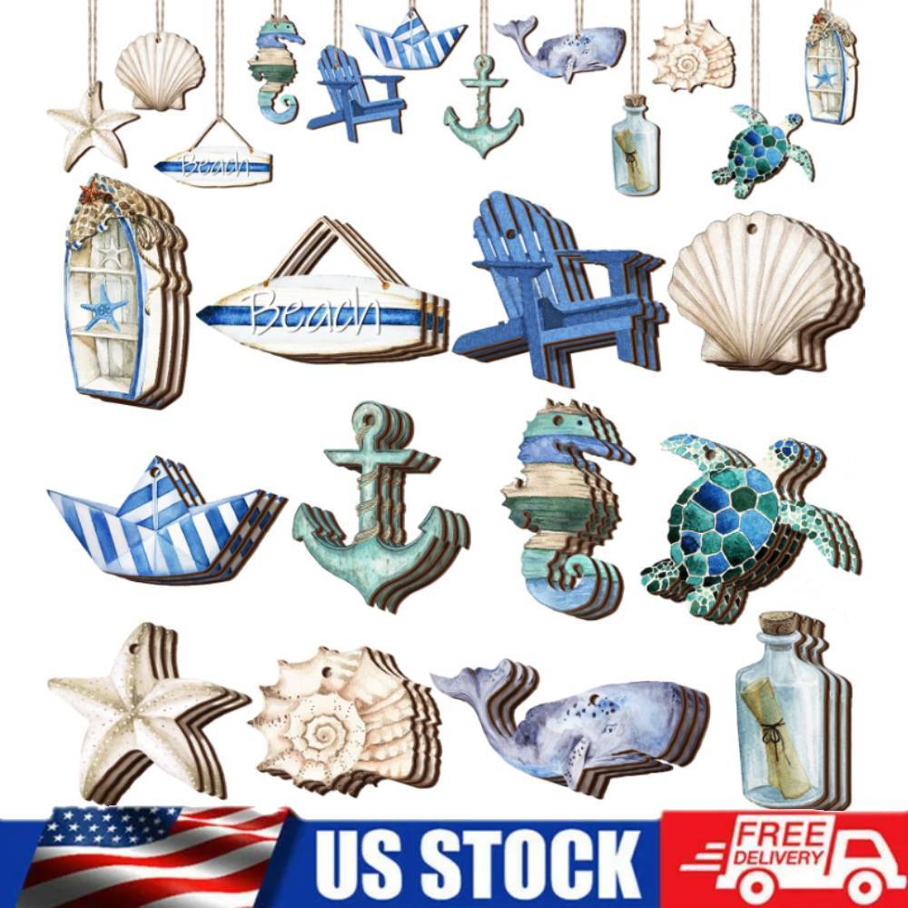 36PCS Christmas Tree Wooden Ocean Beach Ornaments Party Office Hanging Decor