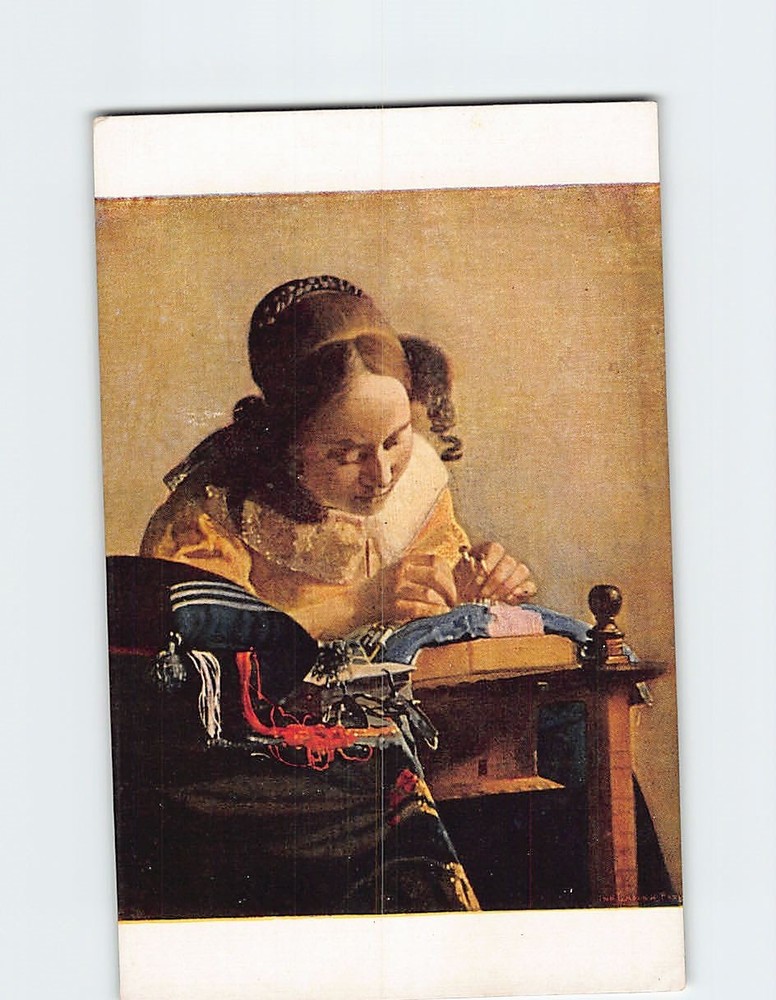 Postcard The Lacemaker Painting by Johannes Vermeer