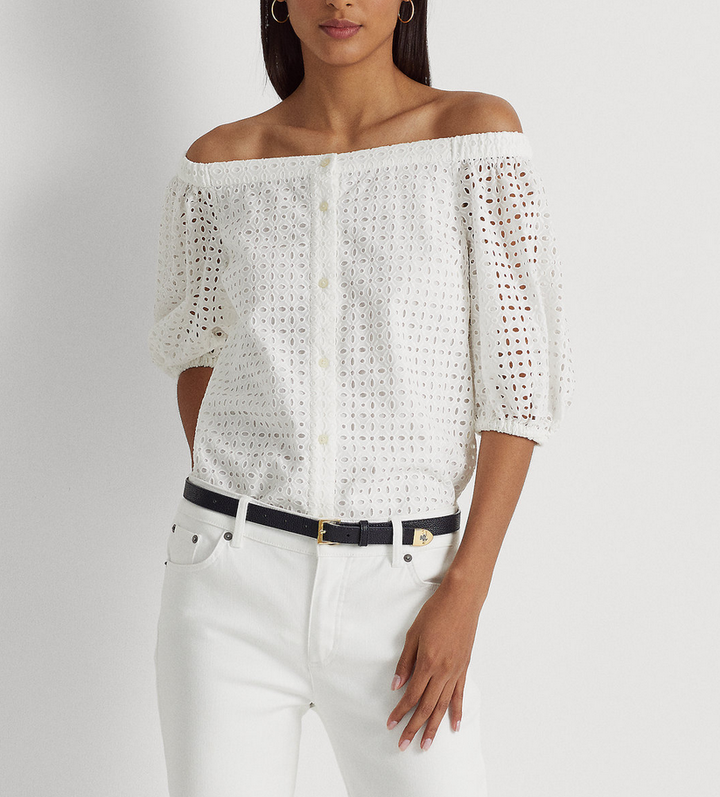 Lauren Ralph Lauren NWT Plus Size 2X Off-The-Shoulder Top Blouse White MSRP $165