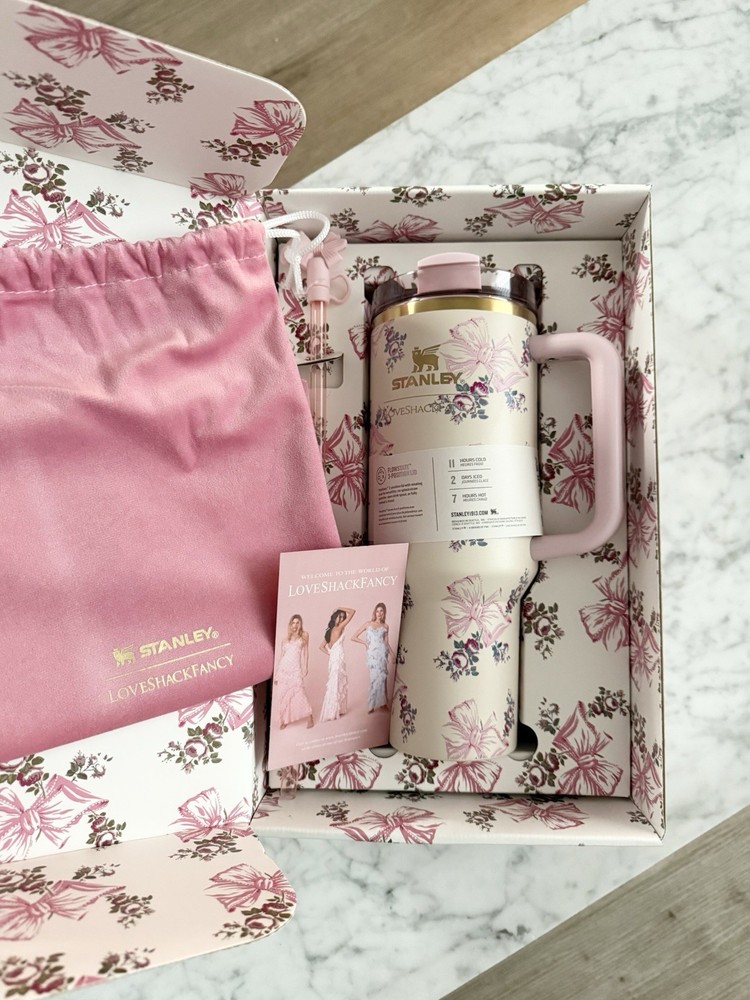 Stanley x LoveShackFancy 40oz Tumbler Quencher in Blooming Heirloom Pink