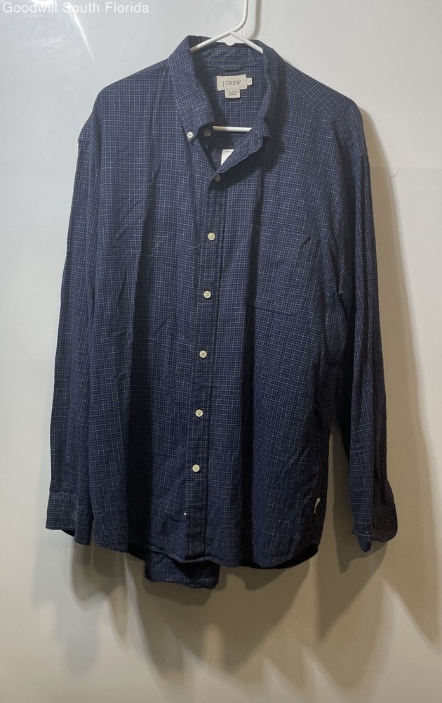 J.Crew Mens Blue Printed Cotton Collared Long Sleeve Button-Up Shirt Size Large