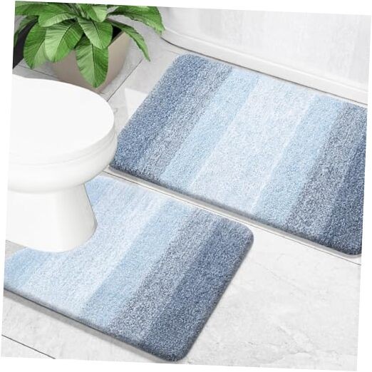 Soft Absorbent 2-Piece Microfiber Bathroom Rug Set with U-Shaped Toilet Mat