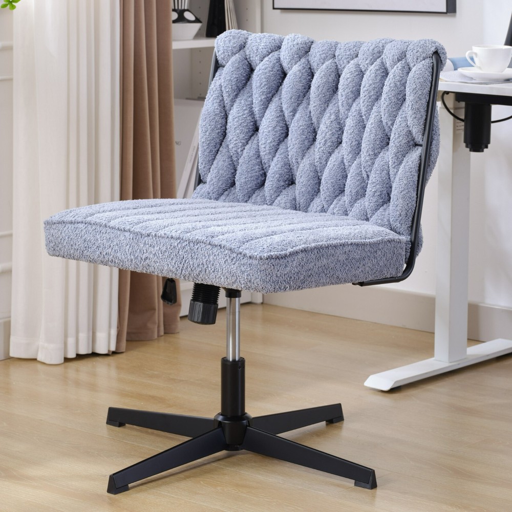 Blue Armless Office Desk Chair Without Wheels for Stable Seating