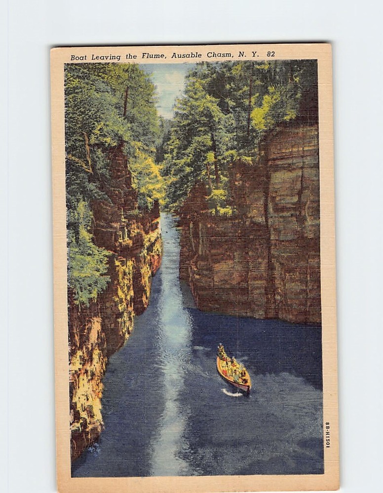 Postcard Boat Leaving the Flume Ausable Chasm New York USA
