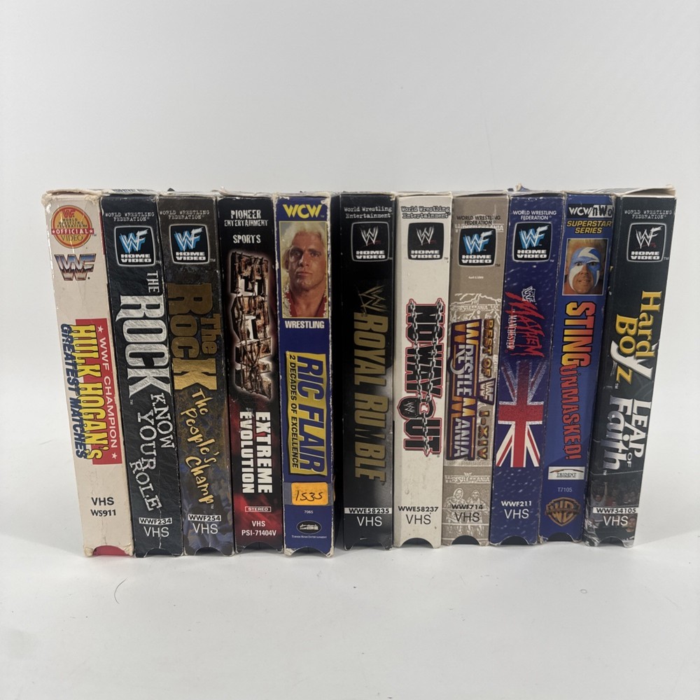 2000s VHS WWF Wrestling Lot of 11, Wrestlemania, The Rock, Hardy Boyz