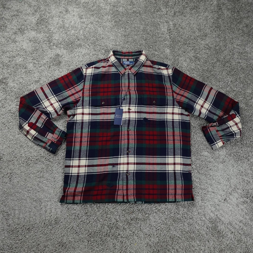 Polo Ralph Lauren Shirt Mens Extra Large Plaid Flannel Distressed Button Down