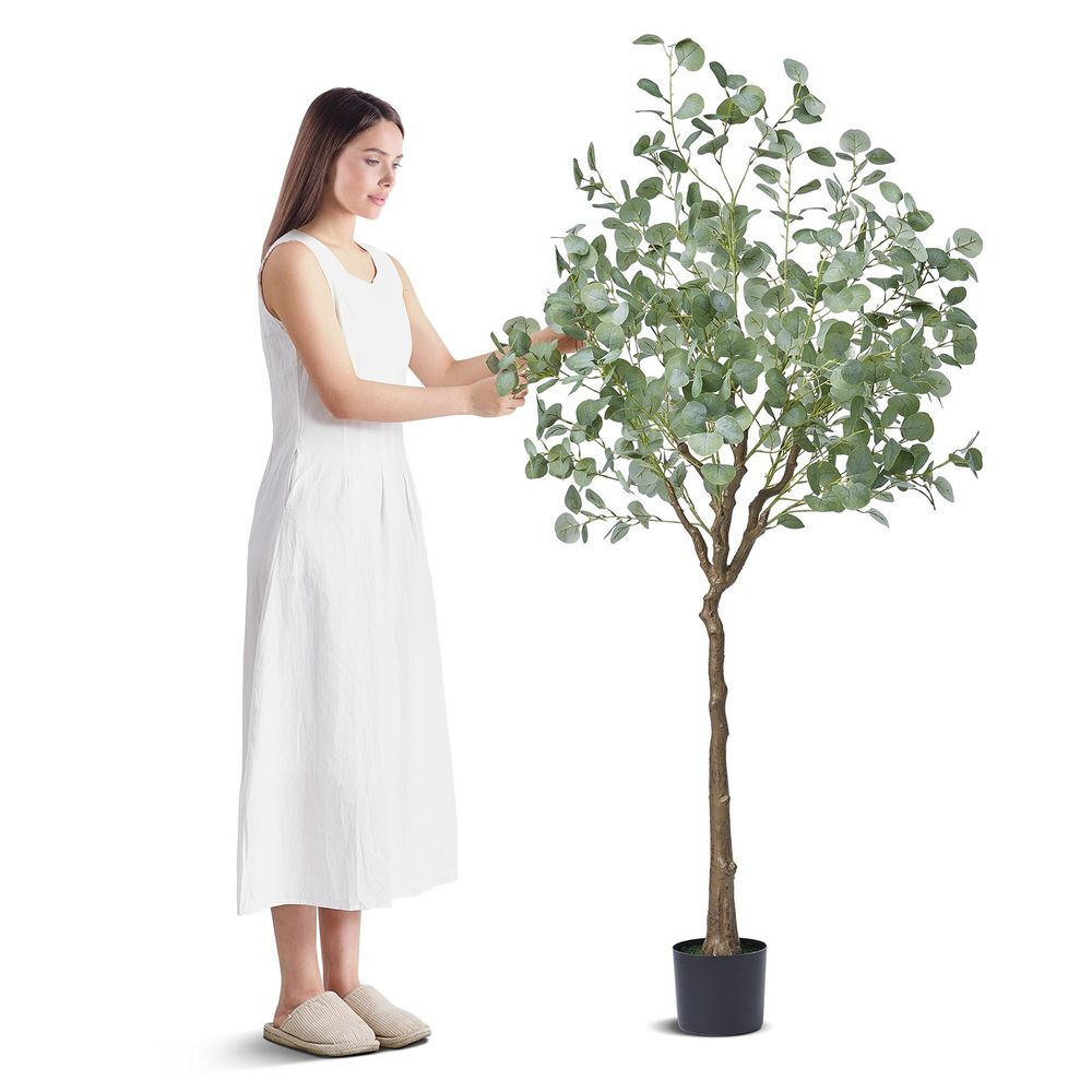 6FT Tall Artificial Eucalyptus Tree - Realistic Green Faux Potted Plant