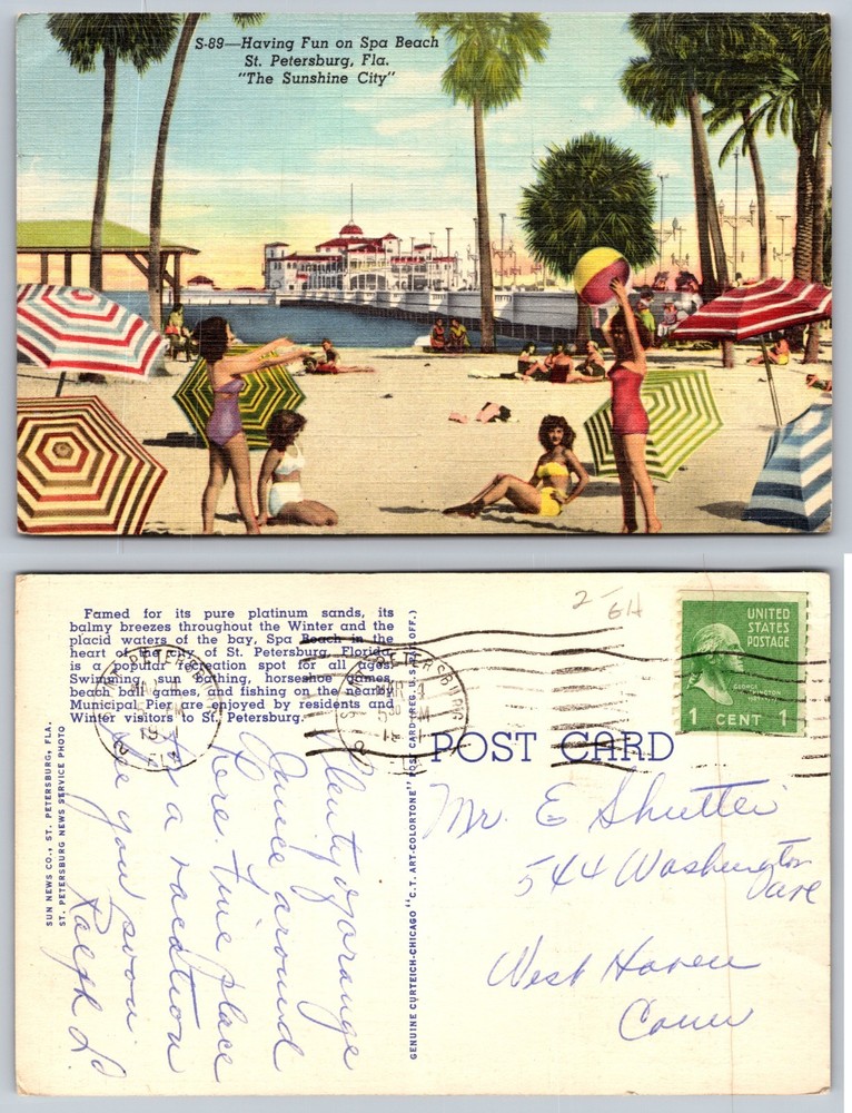 Spa Beach St Petersburg Fla Bathing Postcard