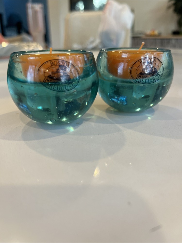 Recycled glass votive candle- Teal , Orange Candle