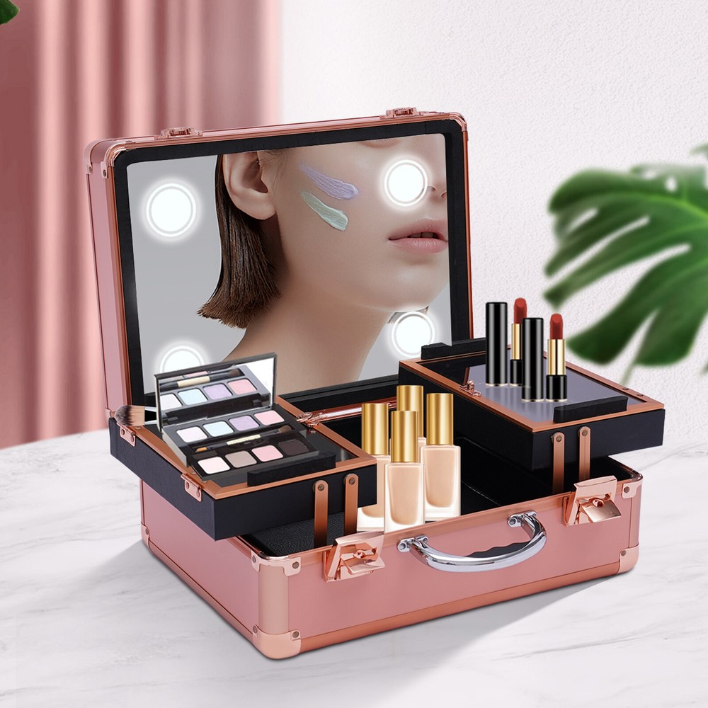Cosmetic Storing Organizer Box Makeup Cosmetic Storage Makeup Case w/Mirror