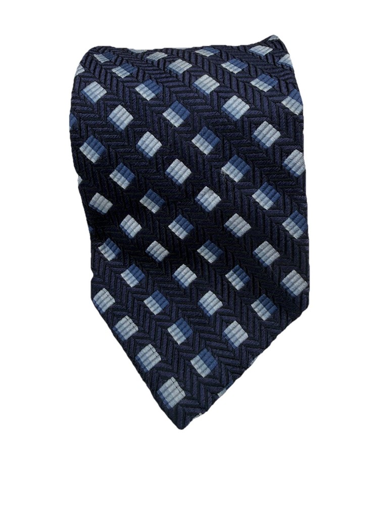 Faconnable Tie Men's Blue Check 100% Silk Necktie Handmade In France