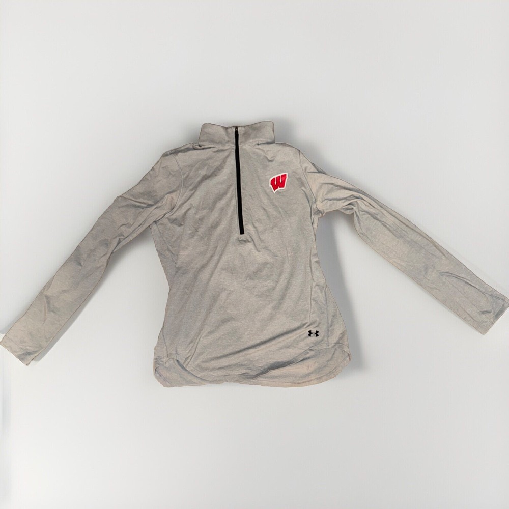 Men's Wisconsin Badgers UA Coldgear 1/2 Zip Pullover Gray S/M Loose Fit