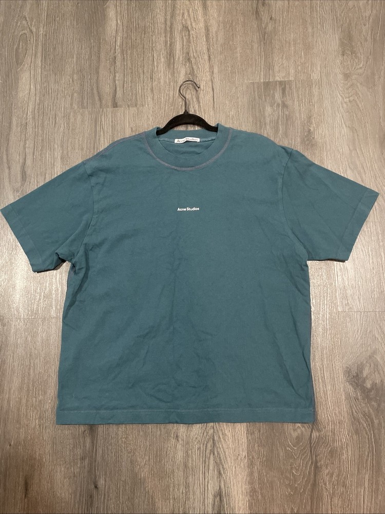 Acne Studios Large Deep Petrol Stamp Logo Relaxed Fit Short Sleeve T-Shirt