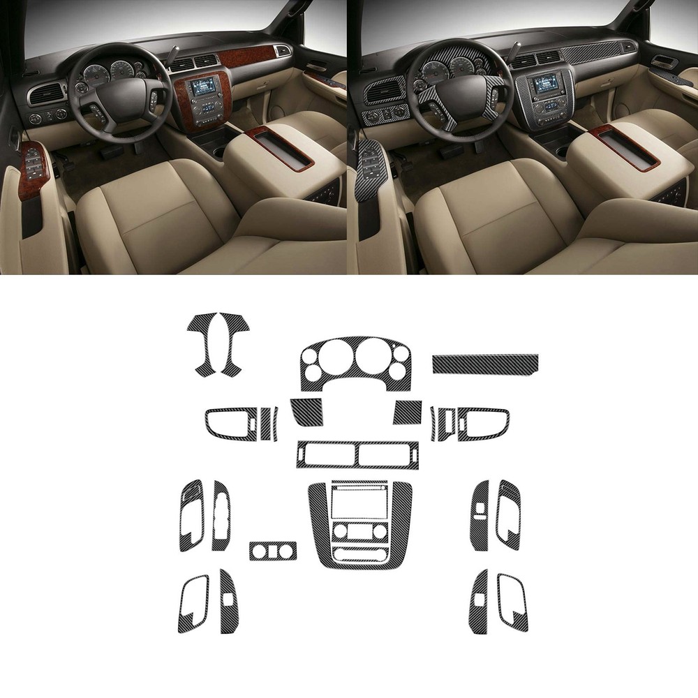 32Pcs Real Carbon Fiber Interior Dash Trim Kits For Silverado/Tahoe/Sierra 07-13