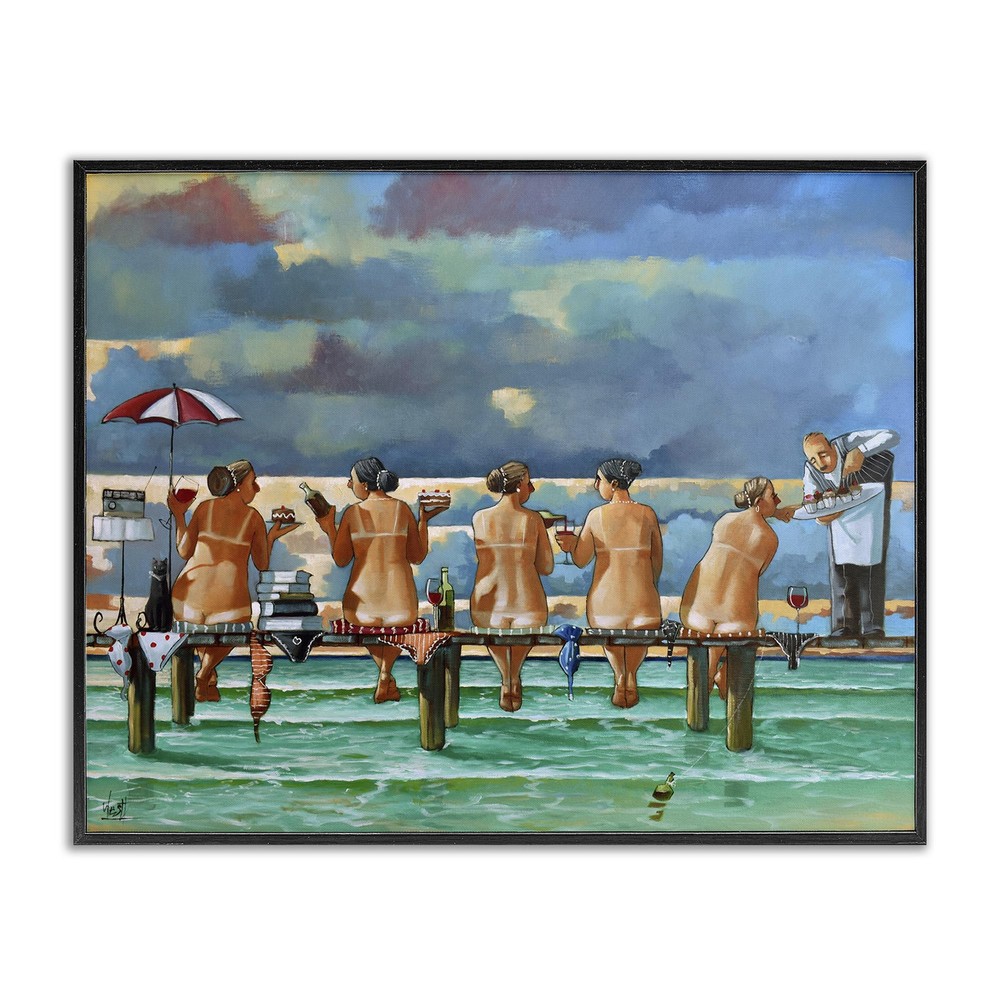 Beach Dock Women Summer Fun Giclee Framed Wall Art, Design by Ronald West