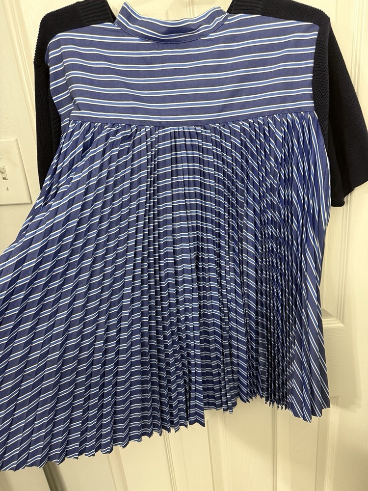 Sacai Knit short sleeves Sweater pleated back Blue Size 4/XL