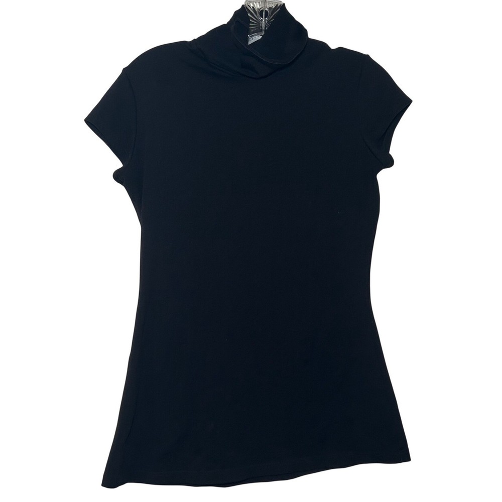 Susana Monaco Black Short Sleeve Turtleneck Top Stretch Size S basic capsule