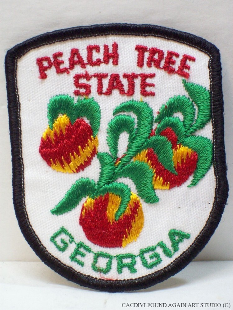 Vintage Georgia Patch Peach Tree State Travel Souvenir Embroidered Cloth Badge