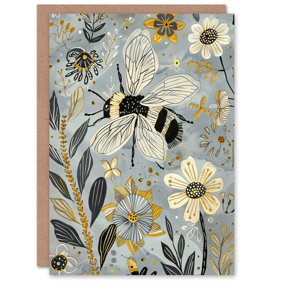 Greeting Card Spring Flower Honey Bee Rustic Floral Design Blank Birthday